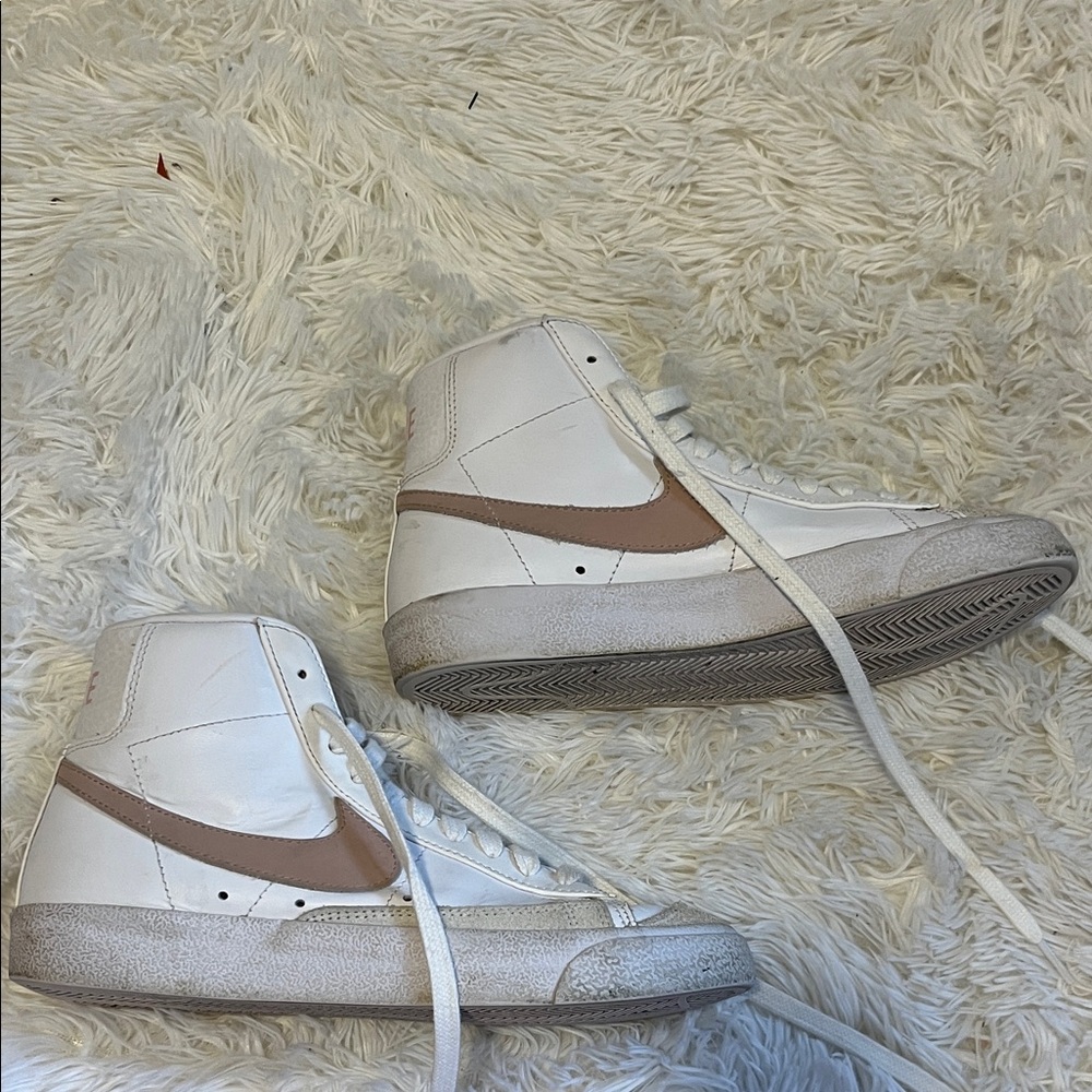 Nike White and Tan High-Top Sneakers